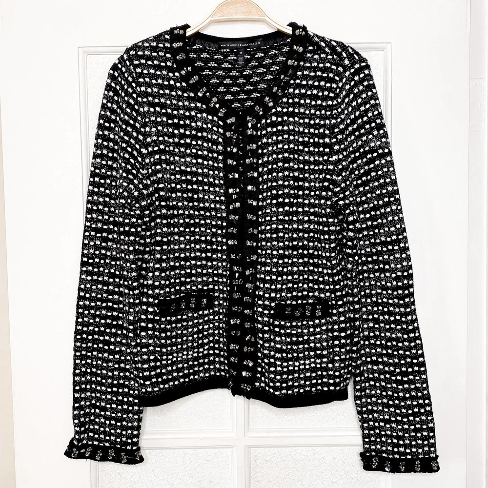 WHBM Beaded Jeweled Knit Cardigan Sweater Black Medium